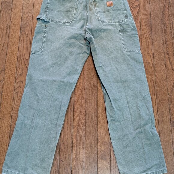 Carhartt Moss Green Double Knee Canvas Dungaree Pants Union Made in USA 28x32 - Picture 2 of 3